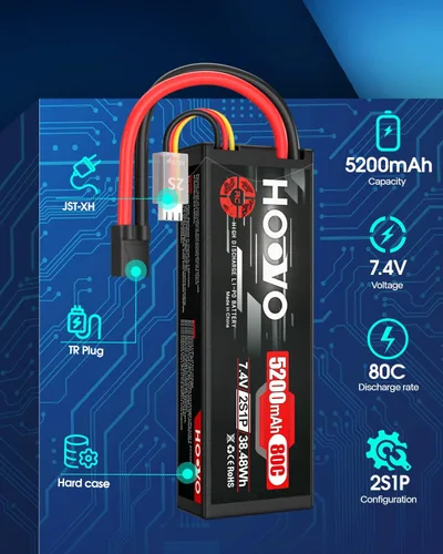 Vista 2 de HOOVO 2S Lipo Batería 7.4V 80C 5200mAh RC Batería con enchufe TR Estuche rígido para RC Car Truck Truggy Buggy Tank RC Avión, Helicóptero, Barco