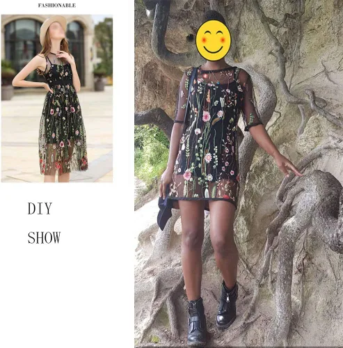 Vista 4 de Tela de encaje de 51 pulgadas de ancho, exquisita tela de encaje con bordado de flores florales para manualidades, vestidos de boda, decoración