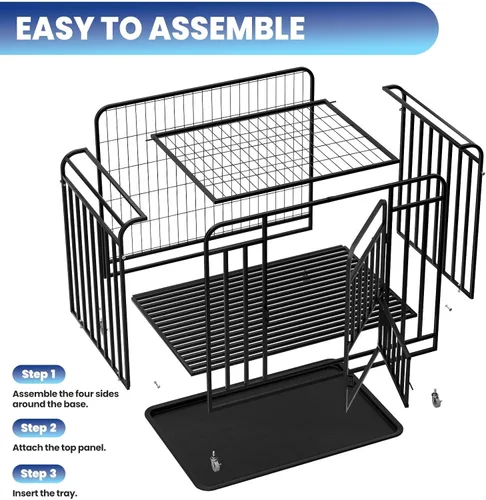 Vista 7 de Jaula resistente y fácil de limpiar de 42 pulgadas con doble puerta extraíble, a prueba de escapes, jaula grande para perros con ruedas