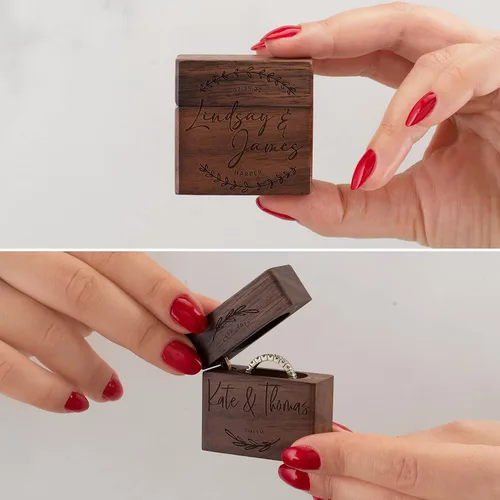 Vista 7 de Caja de anillo de madera personalizada, caja de soporte de anillo personalizada, caja de anillo de corazón de madera para ceremonia de boda, 8