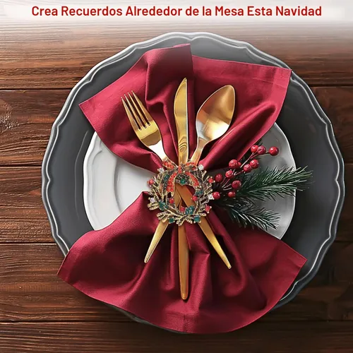 Vista 5 de ZeeDix Juego de 6 servilleteros de corona de Navidad, servilleteros de Navidad para servilletas de tela, servilleteros de Navidad para Acción