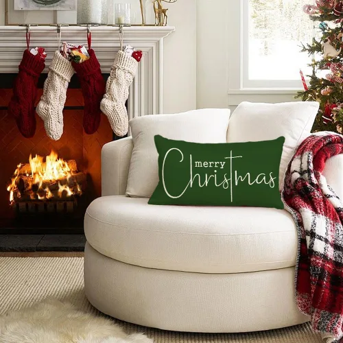 Vista 2 de RABUSOFA Fundas de almohada de Navidad con mensaje de Feliz Navidad, decoraciones para el invierno, fundas de almohada decorativas, fundas