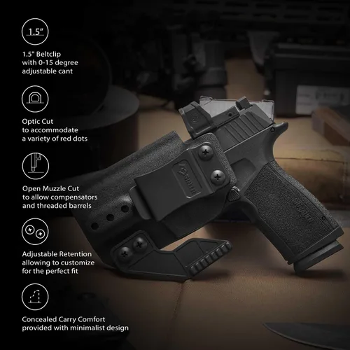 Vista 2 de GRITR IWB Kydex Right/Left Hand Sig Sauer P365-XMACRO Pistol Holster - Optic Cut, Concealment Claw, Open Bottom, 1.5" Belt Clip, Adjustable
