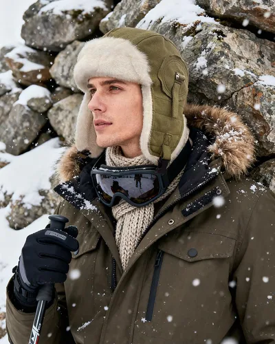Vista 6 de CLAPE Men Winter Trapper Hat Warm Thick Trooper Hats with Ear Flaps Russian Ushanka Hat Hunting Ski Cap