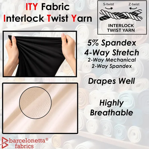 Vista 4 de ITY - Tela de jersey Tejido de elastano, elástico en 2 direcciones, 95% poliéster, 5% elastano, antiarrugas, transpirable, 60 pulgadas de ancho