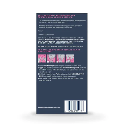 Vista 9 de VEET Tiras de cera de azúcar para depilación corporal de mujer, kit de depilación de bikini, púbico, dermatológicamente probado para áreas