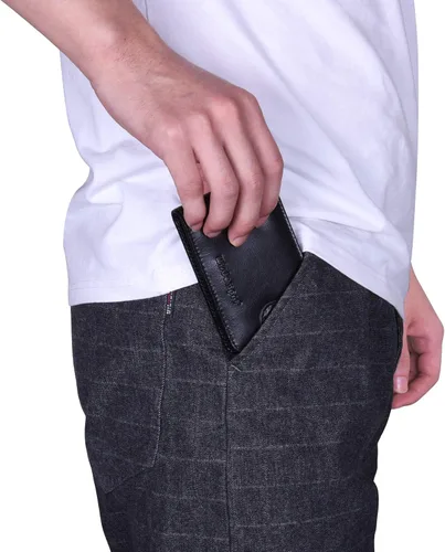 Vista 7 de Wisdompro Soporte para tarjetas de crédito, cartera delgada de cuero con bloqueo RFID, protector organizador de tarjetas de débito