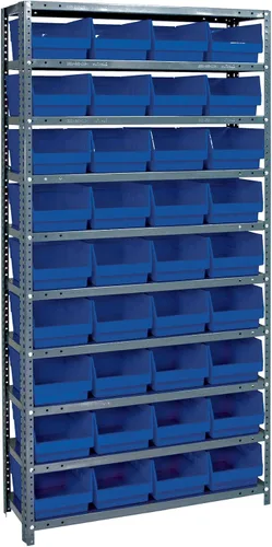 Vista 245 de Quantum QSBU-245BK Heavy Duty Shelving Unit with (7) Shelves and (24) QUS245 Black Bins for Garage Warehouse Storage Distribution 400 lb Load