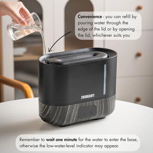 Vista 5 de ZMARKRAFT® Humidificador grande de 3 litros con efecto especial de luz de llama, humidificador ultrasónico silencioso, llenado superior y nivel