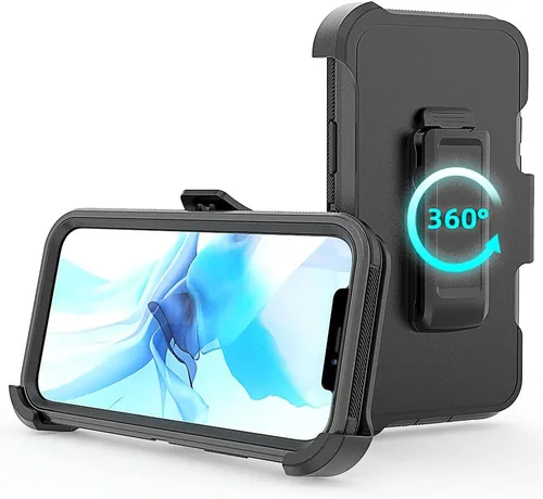 Vista 3 de Protector de armadura resistente a prueba de golpes para iPhone 12 y 12 Pro - Funda con clip para cinturón (negro)