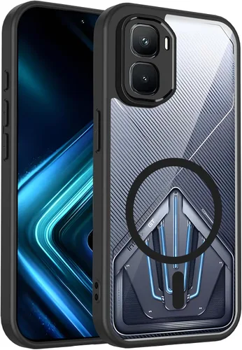 Vista 128 de Funda magnética transparente compatible con Xiaomi 17T, color negro 2 en 1 PC + TPU cubierta de teléfono a prueba de golpes, carcasa protectora