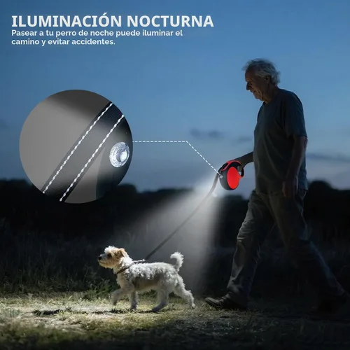 Vista 4 de Correa retráctil para perro con luz LED recargable, correa de perro resistente de 16 pies para perros medianos y grandes de hasta 110 libras, 360°