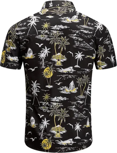 Vista 3 de EUOW - Camisa hawaiana estampada de manga corta para hombre, con botones, de verano, para playa