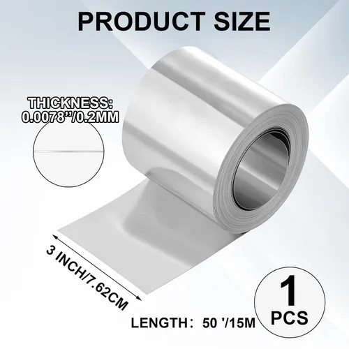Vista 2 de Blulu 1 rollo de tira de metal de zinc de 3 pulgadas y 50 pies, tira de zinc ancha para techo de musgo, rollo de metal intermitente para hojas