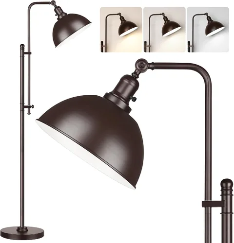Vista 11 de PARTPHONER Lámpara de pie industrial ajustable, lámpara de lectura rústica de granja en acabado negro envejecido, lámpara de pie moderna