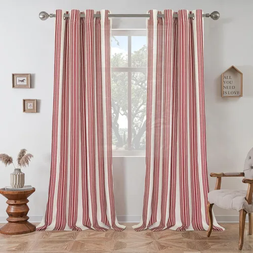 Vista 80 de DriftAway Cortinas de estilo granja con rayas verticales de lino mezclado texturizado con filtro de luz semitransparente para sala de estar