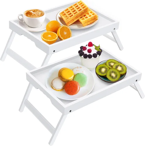 Vista 18 de Artmeer FSC - Bandejas de cama 100% bambú, tamaño mediano, 2 unidades, color natural Two FSC 100% bamboo bed trays with folding legs and handles