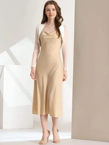 Vista 3 de Allegra K Bolero de satén para mujer para vestido de noche, cárdigan de malla frontal abierto, elegante bolero de boda