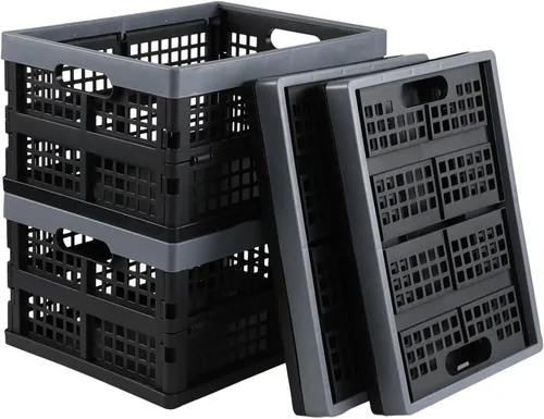 Vista 2 de Cajas plegables de plástico de 15 L, cajas plegables apilables, 4 paquetes