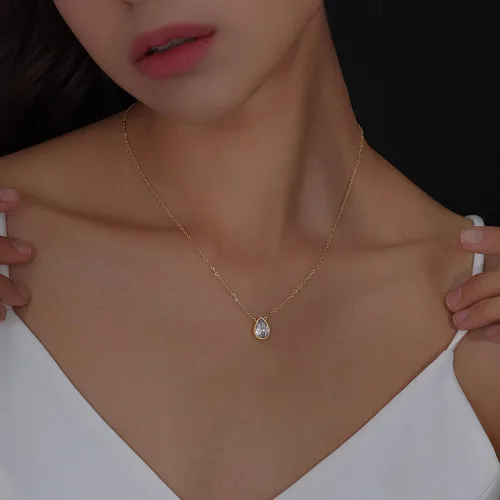 Vista 3 de Badu Collar de lágrima creada en oro de 18 quilates de 0.39 x 0.394 pulgadas para mujer, joyería de circonita cúbica solitaria, día de la madre