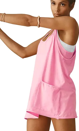 Vista 4 de Vestido atlético para mujer con pantalones cortos incorporados, mini vestido de entrenamiento de tenis, vestido de moda de verano 2024