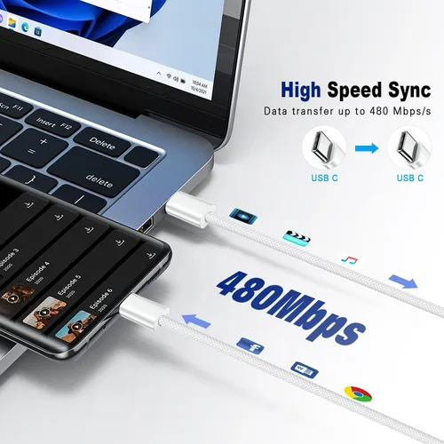Vista 7 de VOTY Cable USB C 3A de carga rápida de 3 pies, cable de carga USB C a USB C trenzado para Samsung Galaxy A10e A20 A50 A51 A71, S20 S10 S9 S8 Plus