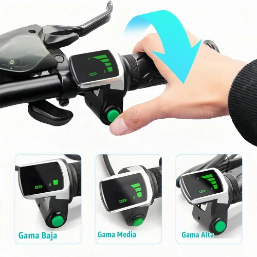 Vista 3 de Empuñadura de acelerador de bicicleta eléctrica, manillar giratorio para mini 6 núcleos, agarre universal de bicicleta con interruptor pantalla LCD