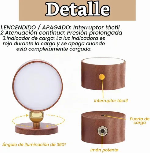 Vista 8 de LANDGOO Wood Wall Sconce Bedside Lamp,Rechargeable, Night Lights, Sapele