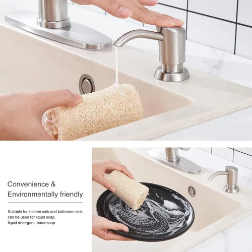 Vista 7 de GAGALIFE Dispensador de jabón empotrado en mostrador (níquel cepillado) para fregadero de cocina y kit de tubo de extensión, actualización