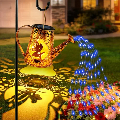Vista 14 de YJFWAL Regadera solar con luces, regalos únicos para mamá, abuela, mujer, cumpleaños, impermeable, regalos de jardinería, regadera con luces
