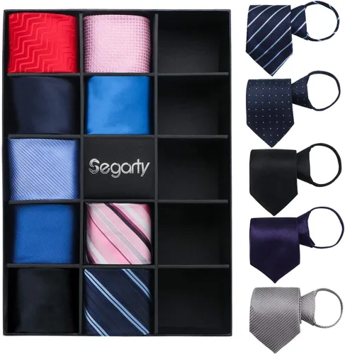 Vista 2 de Segarty 14 corbatas para hombre, varios lazos con cremallera para hombres, corbatas sedosas con cremallera, juego de corbatas preatadas para hombre