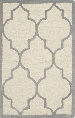 Vista 89 de Tapete Safavieh de la colección Cambridge, modelo CAM134X, hecho a mano, de lana de primera calidad, formas geométricas marroquíes, color gris