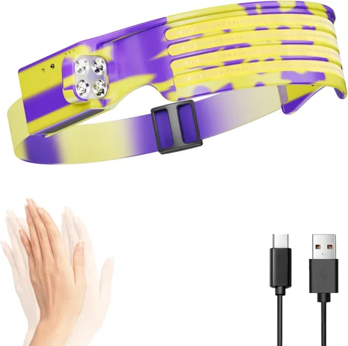 Vista 9 de Linterna frontal LED, lámpara frontal recargable por USB, haz ancho de 230°, con sensor de movimiento, linterna impermeable súper brillante