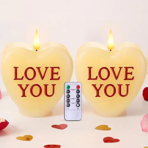 Vista 9 de Retisee 2 velas LED en forma de corazón sin llama para el día de San Valentín, velas románticas de colección de San Valentín, decoración romántica