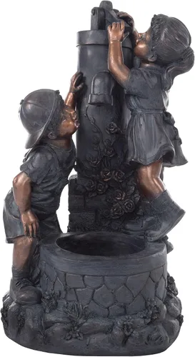 Vista 2 de Fuente de agua al aire libre con niño y niña, diseño de bronce antiguo y sonido relajante para decoración en patio, césped y jardín de Pure Garden