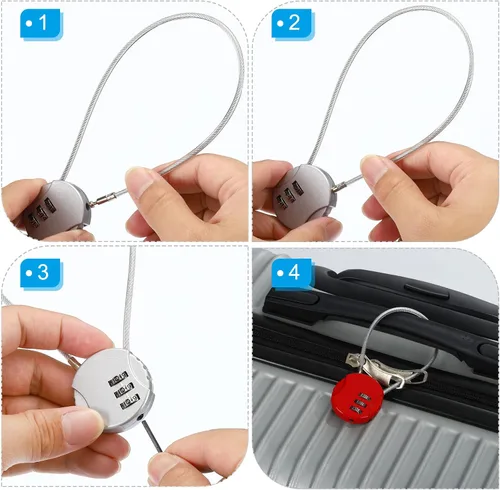 Vista 5 de Candado de combinación de 12 pulgadas, 3 dígitos para exteriores, impermeable, código candado con cuerda de alambre para equipaje, gimnasio, Rojo