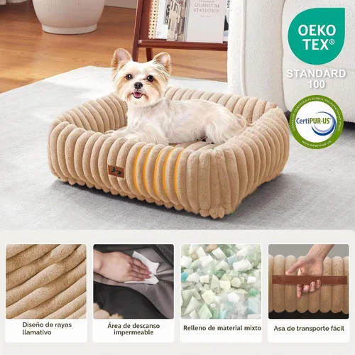 Vista 2 de Cama lavable para perros pequeños y medianos, cama rectangular ortopédica de forro polar de pana para mascotas con funda extraíble y parte inferior