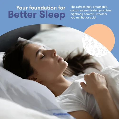 Vista 4 de Continental Bedding Almohada de plumas de 50/50, suave calidad hotelera, soporte para dormir lateral, algodón transpirable de 300 hilos, certificado