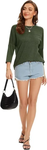 Vista 26 de ZENNILO Camisetas casuales de manga 3/4 para mujer, holgadas, cuello redondo, lindas camisetas básicas