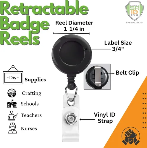 Vista 2 de Paquete de 25 carretes retráctiles de alta calidad para identificación y tarjeta de identificación con clip de metal seguro para cinturón y tirador