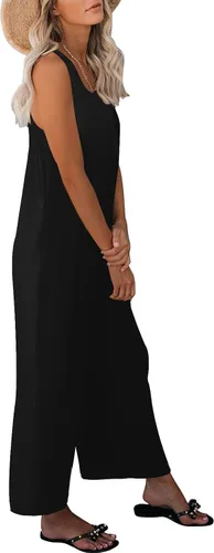 Vista 4 de Nfsion Overol casual de verano para mujer, sin mangas, cuello redondo, pantalones largos, con bolsillos