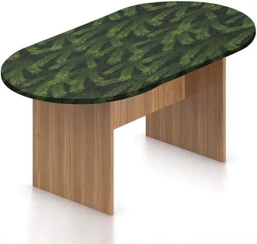 Vista 11 de Mantel ovalado ajustable de poliéster elástico para invierno, diseño de bosque abstracto monocromático, hojas y bosques, se adapta a mesas ovaladas