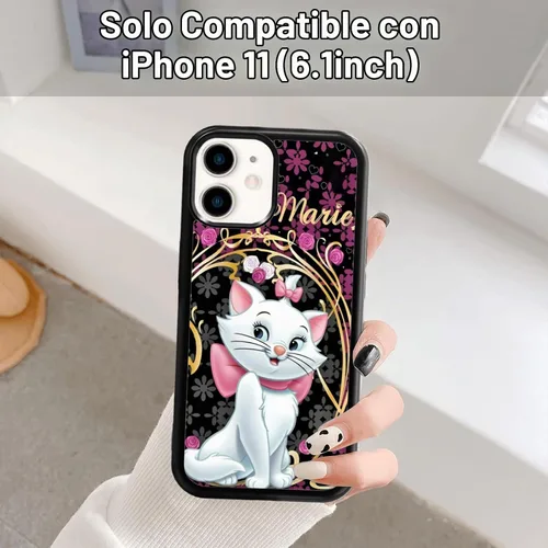 Vista 7 de Elegante funda de teléfono con diseño de gato Marie compatible con iPhone 11, funda de encaje dorado para iPhone, a prueba de golpes, rosa fucsia
