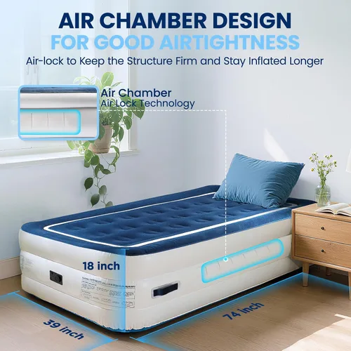 Vista 11 de KINGJERRY Colchón de aire doble con bomba integrada y 4 asas portátiles, colchón inflable elevado de 18 pulgadas para invitados, cama de aire