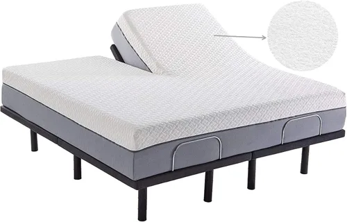 Vista 2 de Protector de colchón de cabeza dividida flexible para camas ajustables o medias divididas, 100% algodón de rizo impermeable, bolsillo profundo de 20