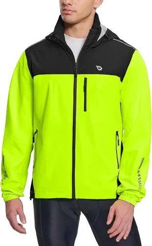 Vista 17 de baleaf Chaqueta impermeable para hombre con capucha ligera reflectante A-Negro