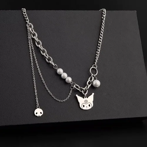 Vista 6 de Collar con colgante de personaje de dibujos animados de acero inoxidable para mujeres, adolescentes, niñas, mejores amigos, mejores amigos, regalo