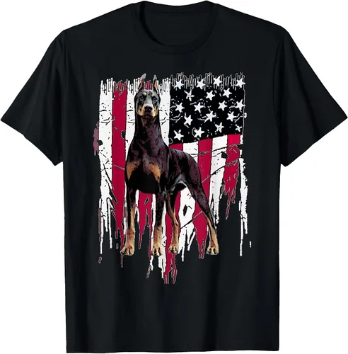 Vista 4 de Doberman Pinscher American Flag USA Awesome T-Shirt Negro