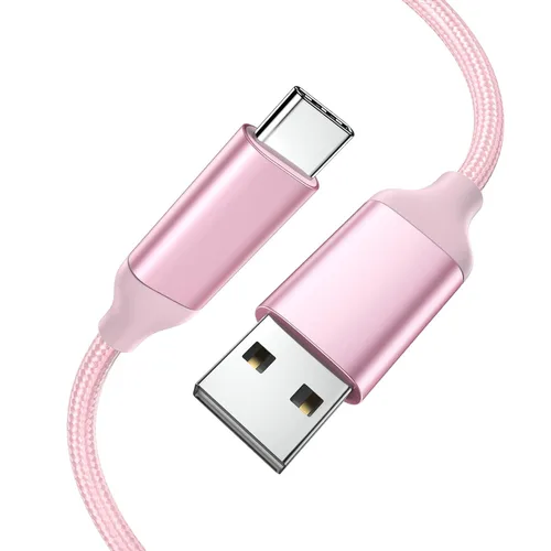 Vista 10 de Awnuwuy [2 unidades de 10 pies] Cable de carga USB tipo C rosa, cable largo para Android auto, USB A a USB C, cable de carga rápida para Samsung