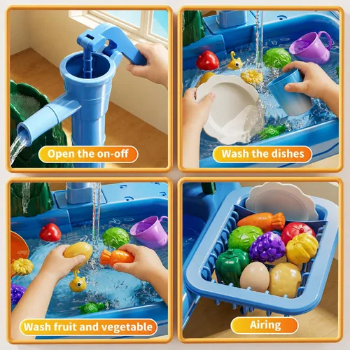 Vista 4 de Mesa de Agua para Niños Pequeños 1-3 - Fregadero de Juego para Niños con Bomba y Agua Corriente, Mesa de Agua para Niños de 4-8 Años